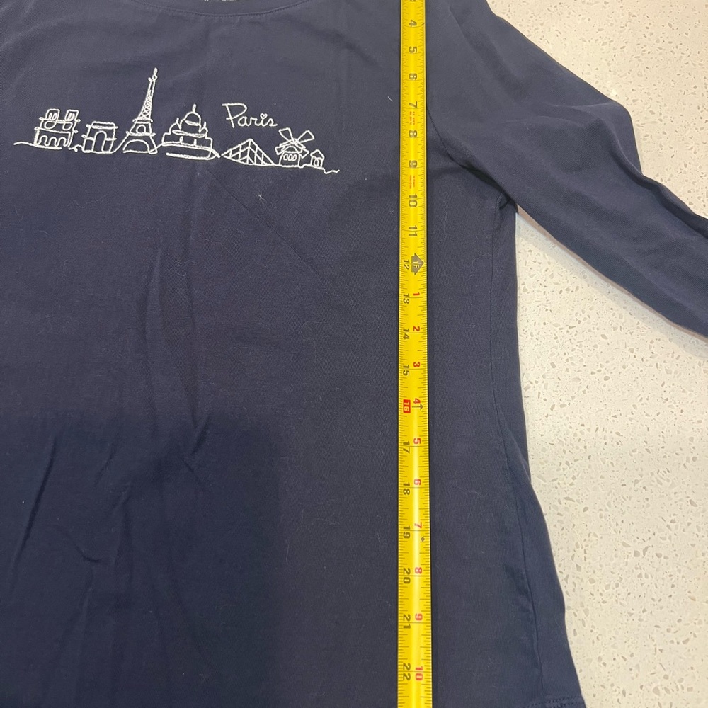 Talbots Navy Blue Paris Skyline Embroidered Tee - Picture 6 of 7